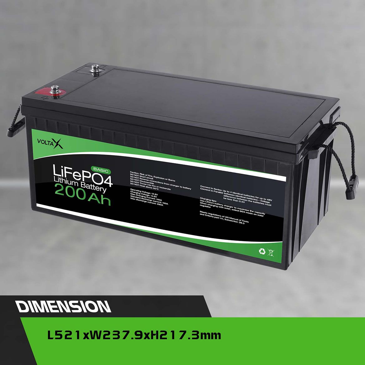 VoltaX 12V 200Ah Lithium Ion Battery LiFePO4 Deep Cycle Recycle Camping